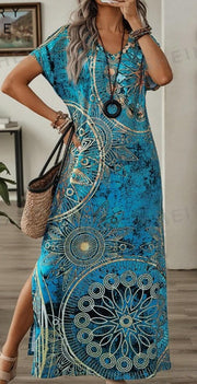 Robe Fleurie Vintage Col V Manches Chauve-Souris - vue 1 - OmniForYou