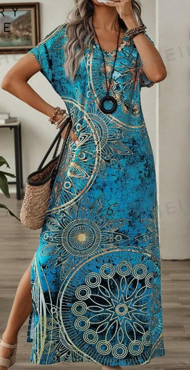 Robe Fleurie Vintage Col V Manches Chauve-Souris - vue 1 - OmniForYou