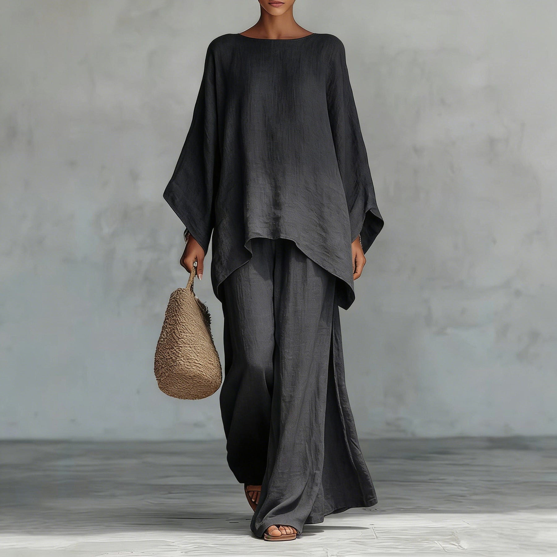 Ensemble 2 Pièces Décontracté Haut Ample et Pantalon Large - vue 3 - OmniForYou