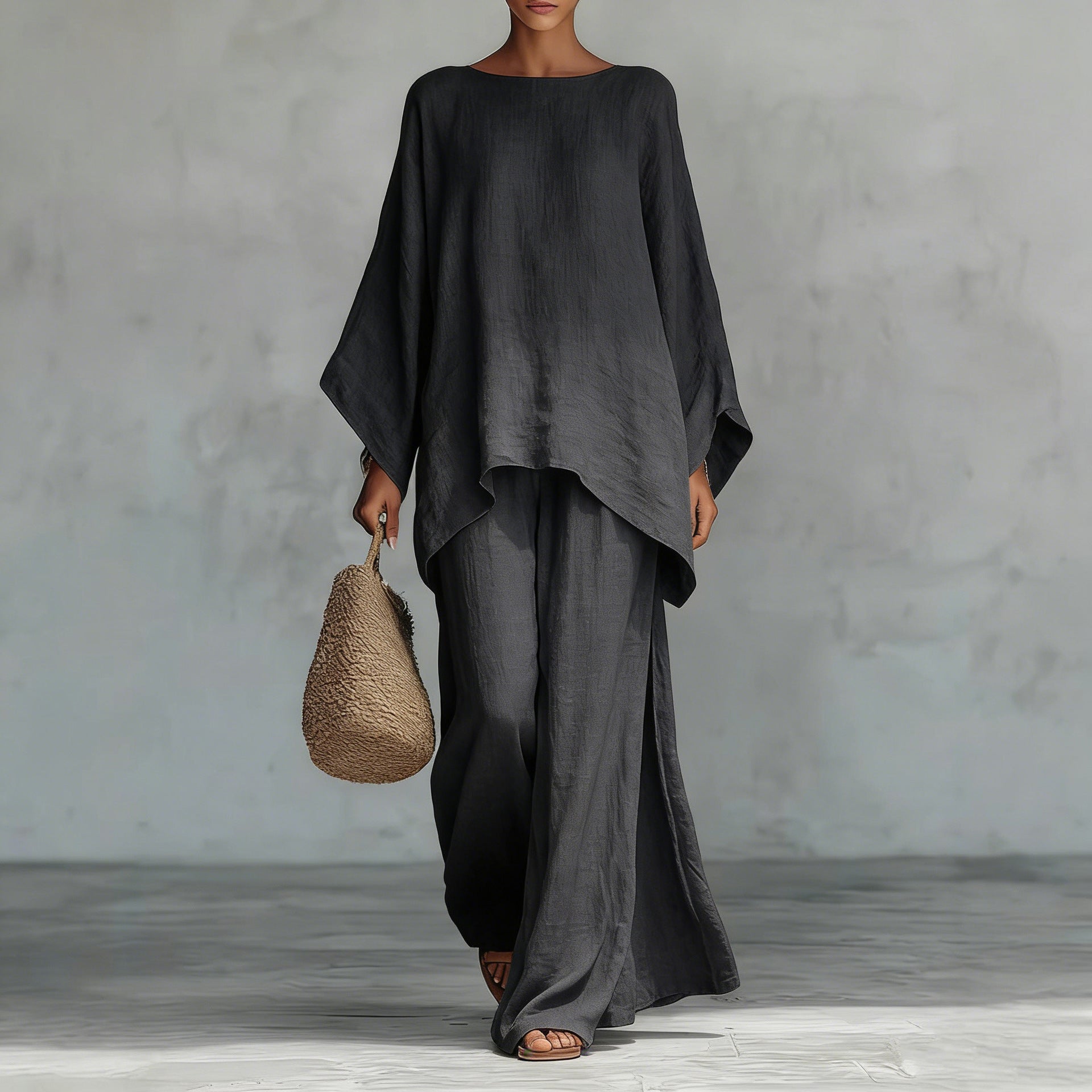 Ensemble 2 Pièces Décontracté Haut Ample et Pantalon Large - vue 3 - OmniForYou
