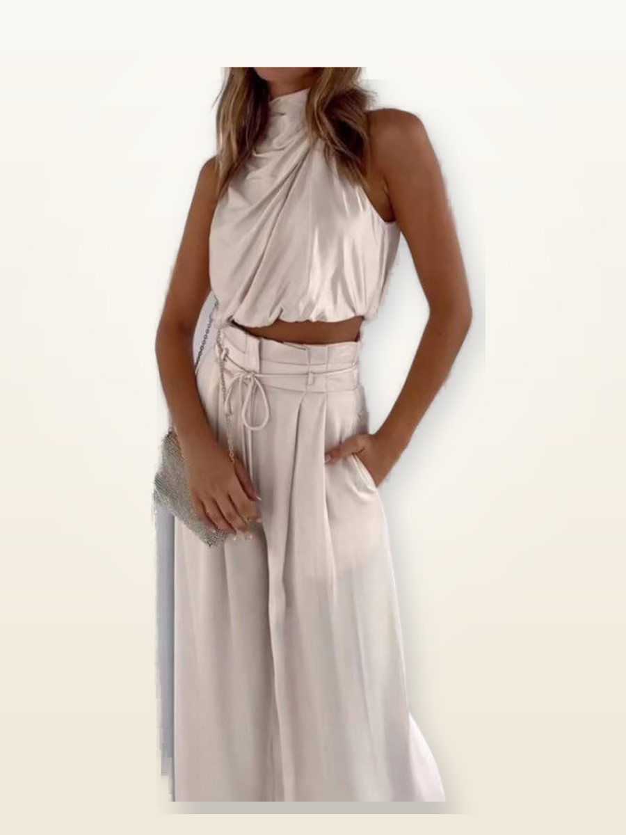 Ensemble Crop Top & Pantalon Large – Style Urbain Été – photo réelle retouchée