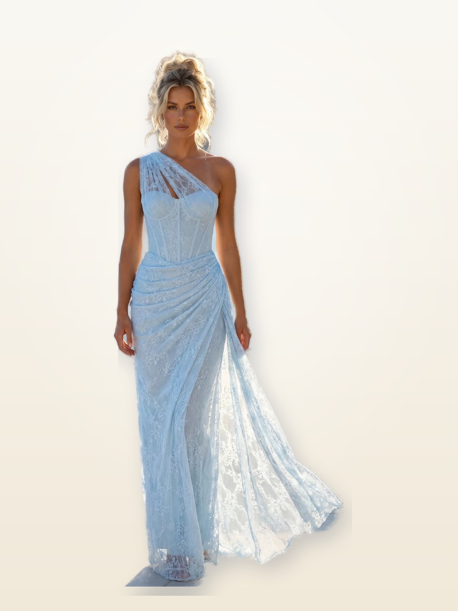 Robe Fourreau Bleu Ciel – Col Halter, Coupe Ajustée – photo réelle retouchée
