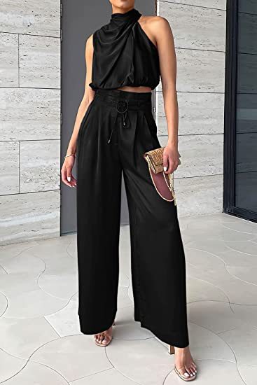 Ensemble Crop Top et Pantalon Large Urbain - vue 2 - OmniForYou