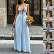 Robe Bretelles Rayée, Col V - vue 1 - OmniForYou
