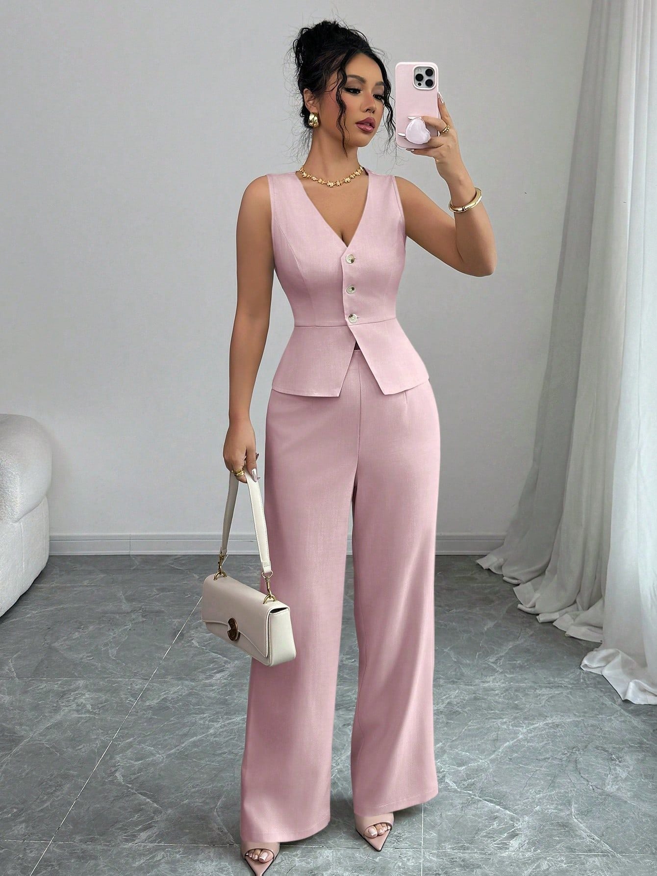 Ensemble Débardeur Col V et Pantalon Taille Haute - vue 2 - OmniForYou