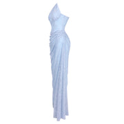Robe Fourreau Bleu Ciel, Col Halter - vue 3 - OmniForYou