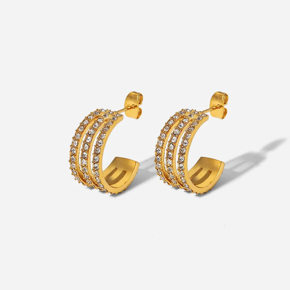 Boucles d'oreilles créoles acier serties de zircons – vue principale – OmniForYou