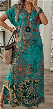 Robe Fleurie Vintage Col V Manches Chauve-Souris - vue 2 - OmniForYou