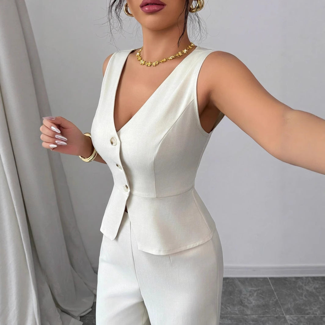 Ensemble Débardeur Col V et Pantalon Taille Haute - vue 3 - OmniForYou