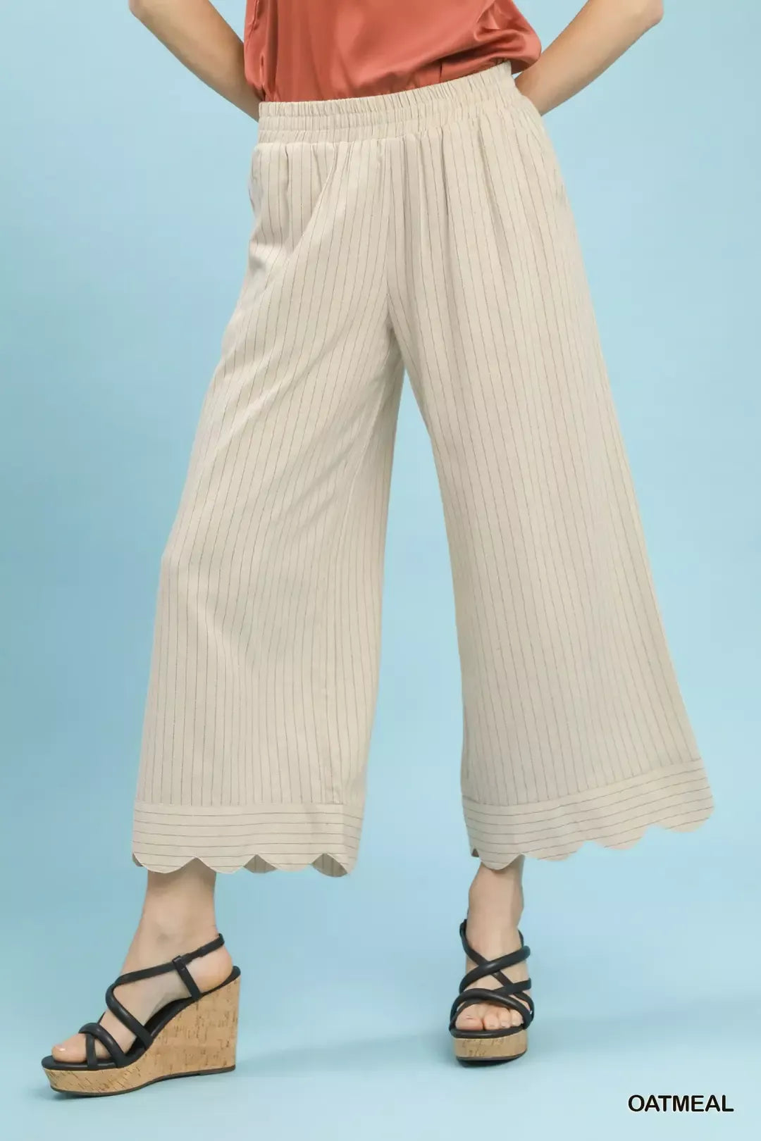 Umgee pantalon large rayé en lin – vue principale – OmniForYou
