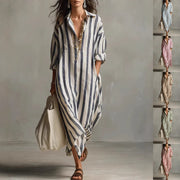 Robe Rayée Manches Courtes, Col Fendu - vue 1 - OmniForYou
