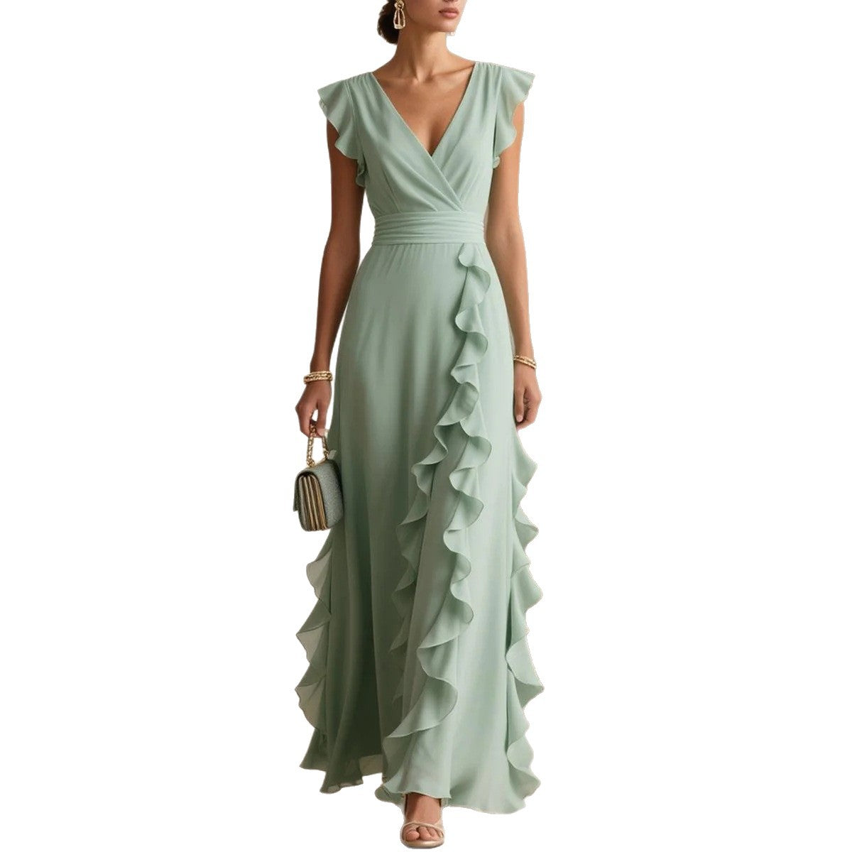 Robe Longue Bohème à Volants, Col V - vue dos - OmniForYou