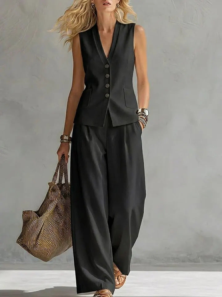Ensemble Débardeur et Pantalon Large Toucher Lin - vue 2 - OmniForYou