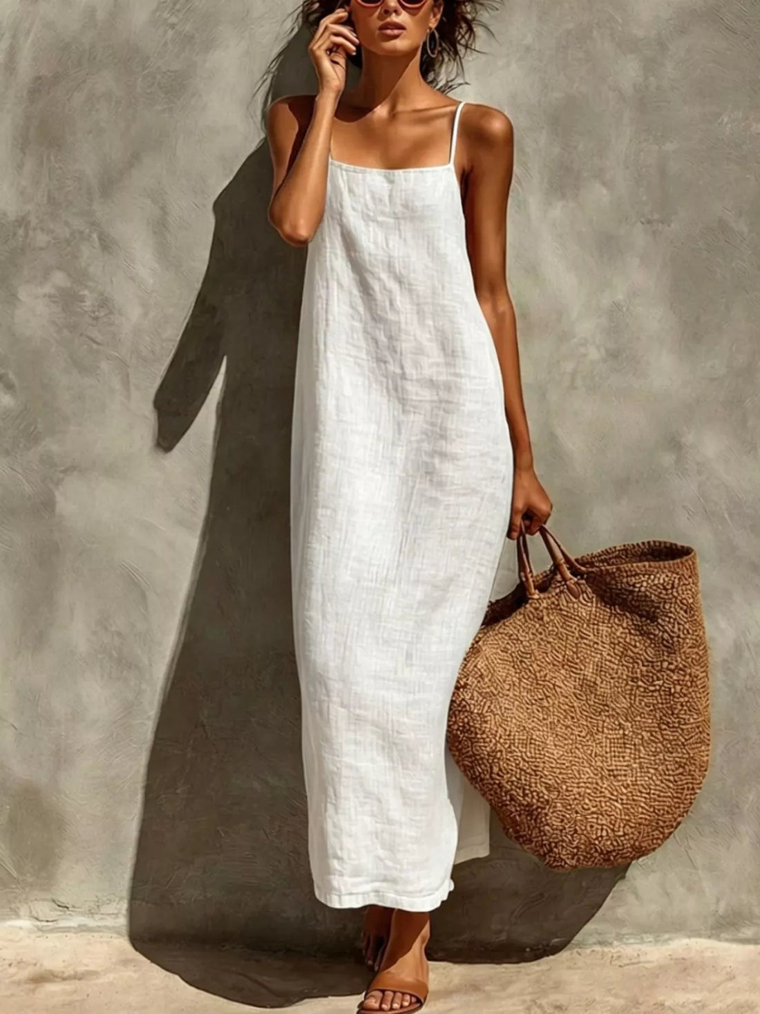 Robe longue évasée sans manches – vue principale – OmniForYou