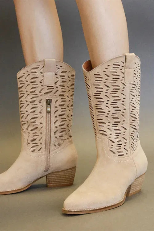 Bottes suédine découpes laser talon carré Beast Fashion – vue principale – OmniForYou