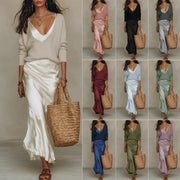 Ensemble Robe Satinée 2 Pièces, Pull et Robe Bretelles - vue 1 - OmniForYou