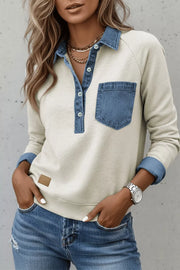 Top en denim col chemise à manches longues – vue principale – OmniForYou