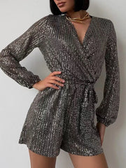 Combishort à sequins manches longues grande taille – vue principale – OmniForYou