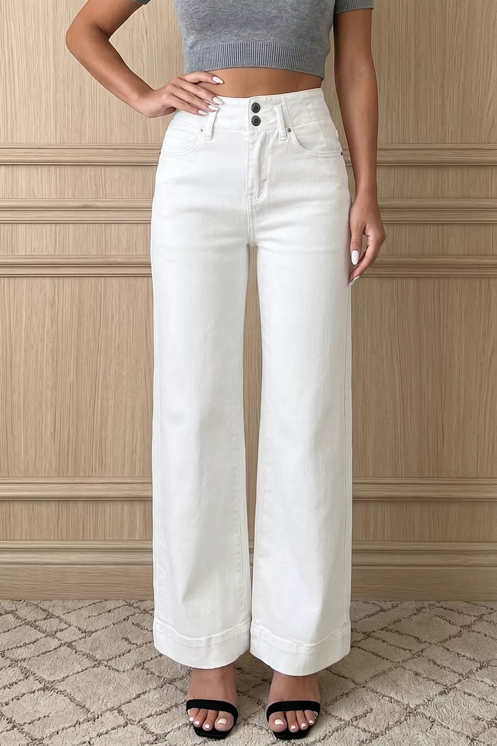 Jean taille haute jambe large 2 boutons – vue principale – OmniForYou