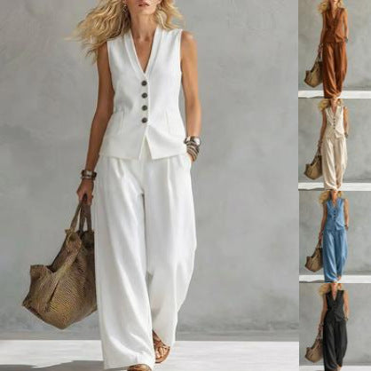 Ensemble Débardeur et Pantalon Large Toucher Lin - vue 1 - OmniForYou