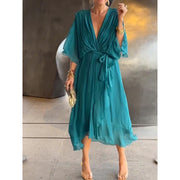 Robe Chauve-Souris Col V, Coupe Fluide Mi-Longue - vue 3 - OmniForYou