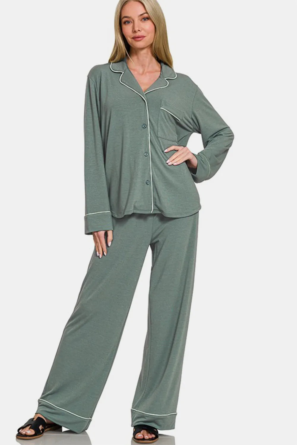 Zenana ensemble chemise boutonnée et pantalon – vue principale – OmniForYou