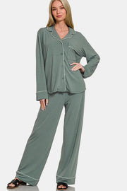 Zenana ensemble chemise boutonnée et pantalon – vue principale – OmniForYou