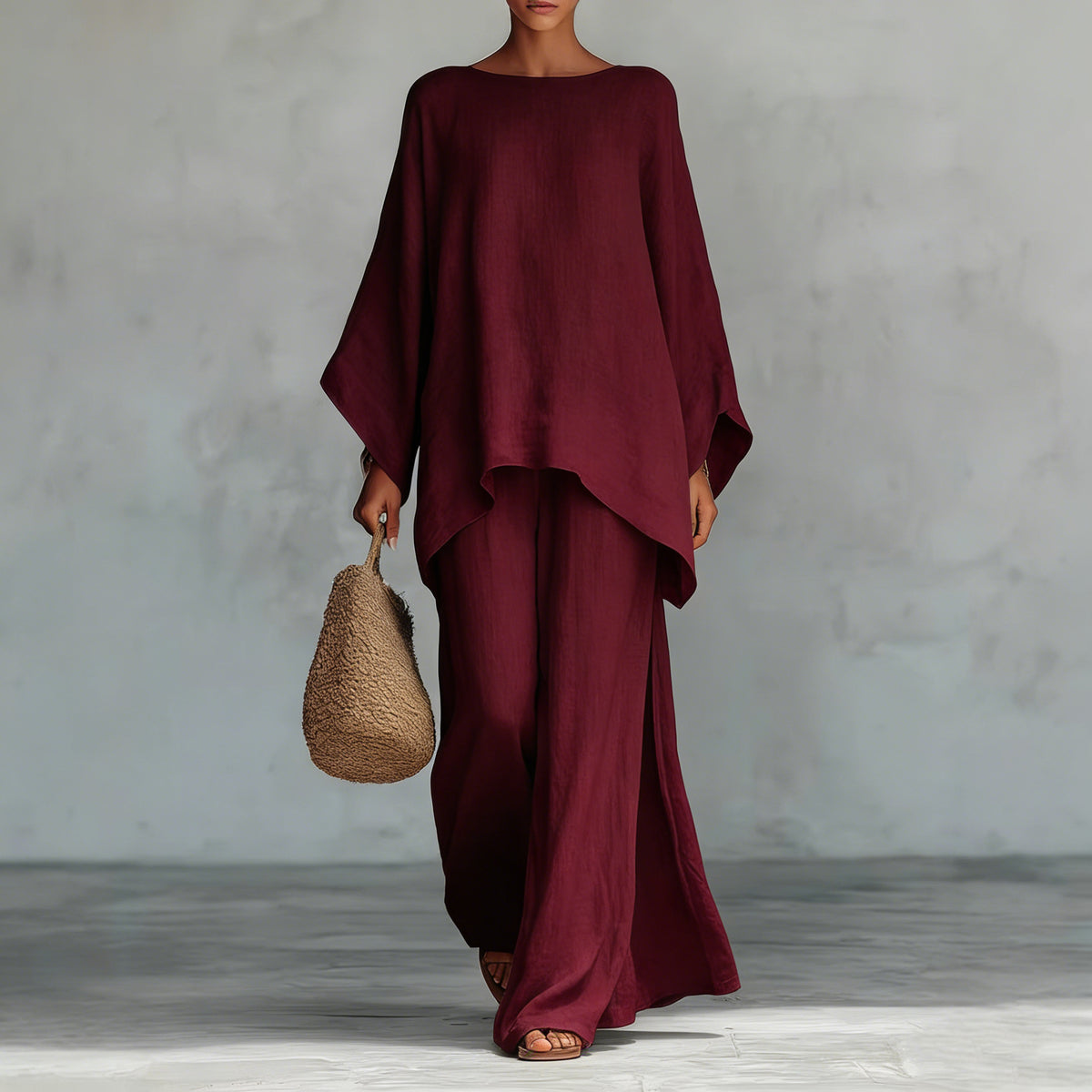 Ensemble 2 Pièces Décontracté Haut Ample et Pantalon Large - vue 2 - OmniForYou