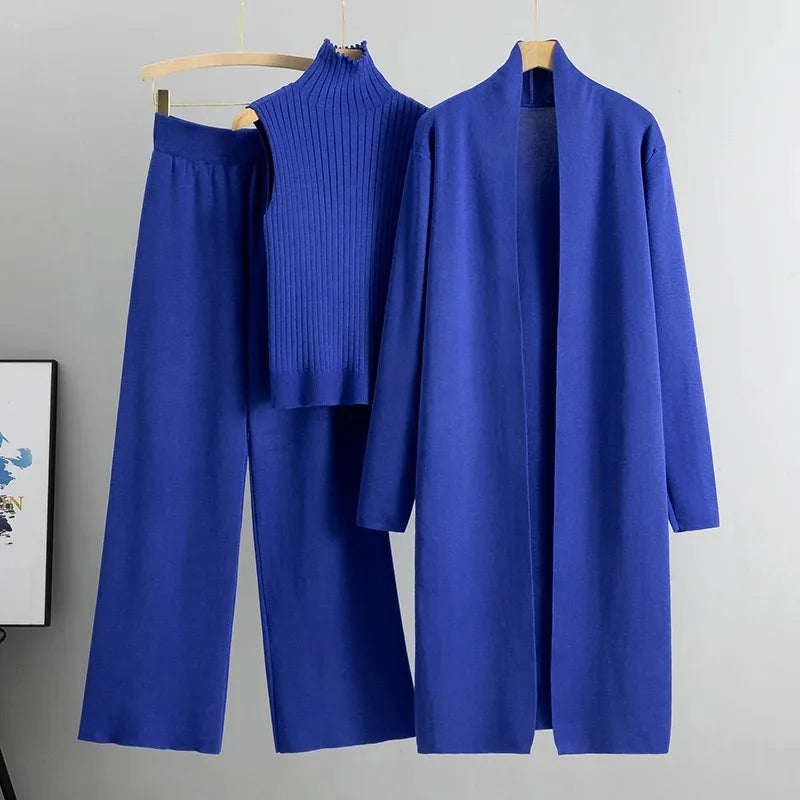 Ensemble Maille 3 Pièces – Cardigan, Top & Pantalon