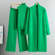 Ensemble Maille 3 Pièces – Cardigan, Top & Pantalon