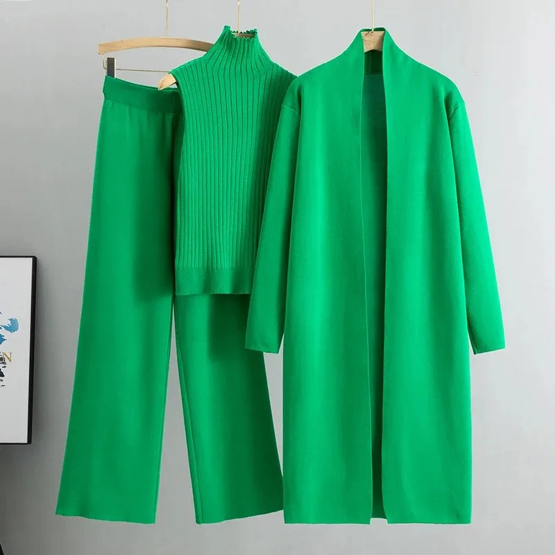 Ensemble Maille 3 Pièces – Cardigan, Top & Pantalon