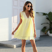 Robe Dentelle Ajourée – Col V, Jacquard