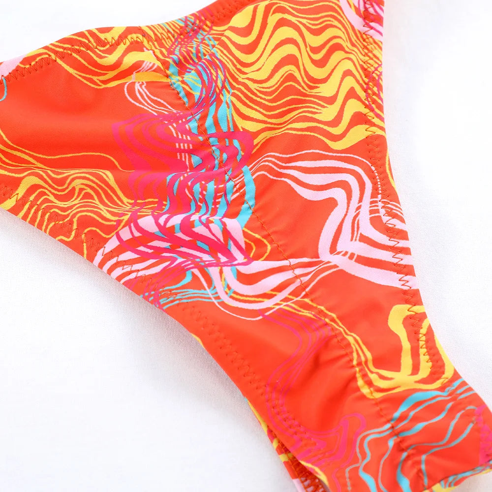 Bikini Triangle Imprimé – Col Halter à Nouer