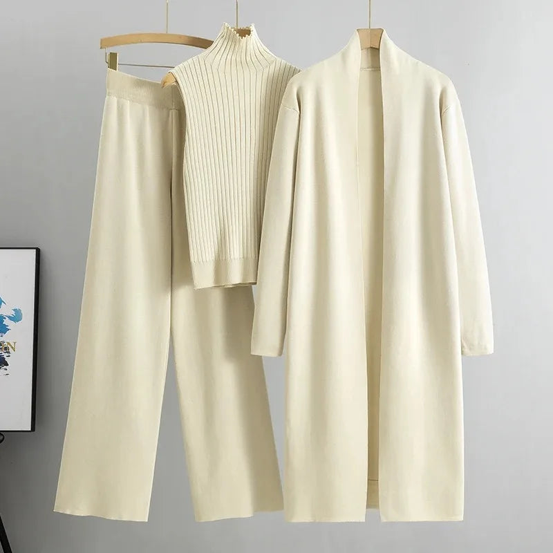 Ensemble Maille 3 Pièces – Cardigan, Top & Pantalon