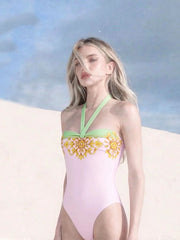 Maillot une pièce Zébré – Col V, anneau doré