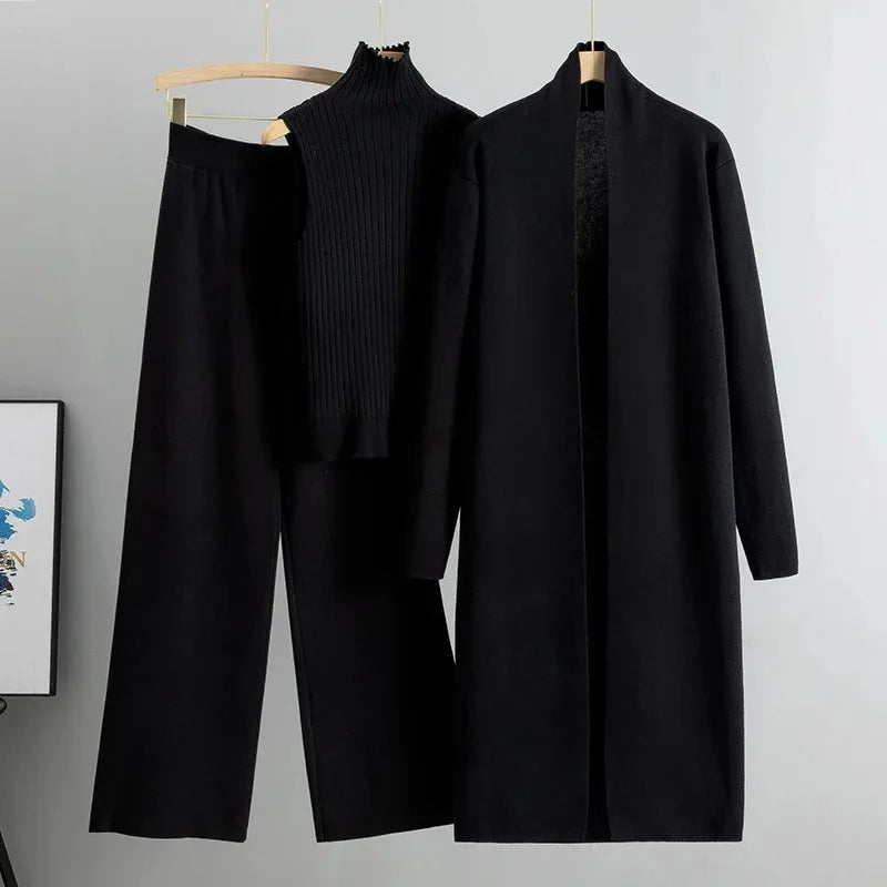 Ensemble Maille 3 Pièces – Cardigan, Top & Pantalon