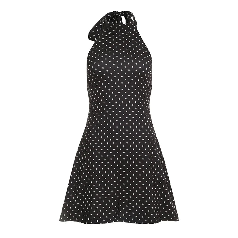 Robe Courte à Pois – Col Halter, Dos Nu