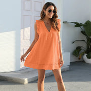 Robe Dentelle Ajourée – Col V, Jacquard