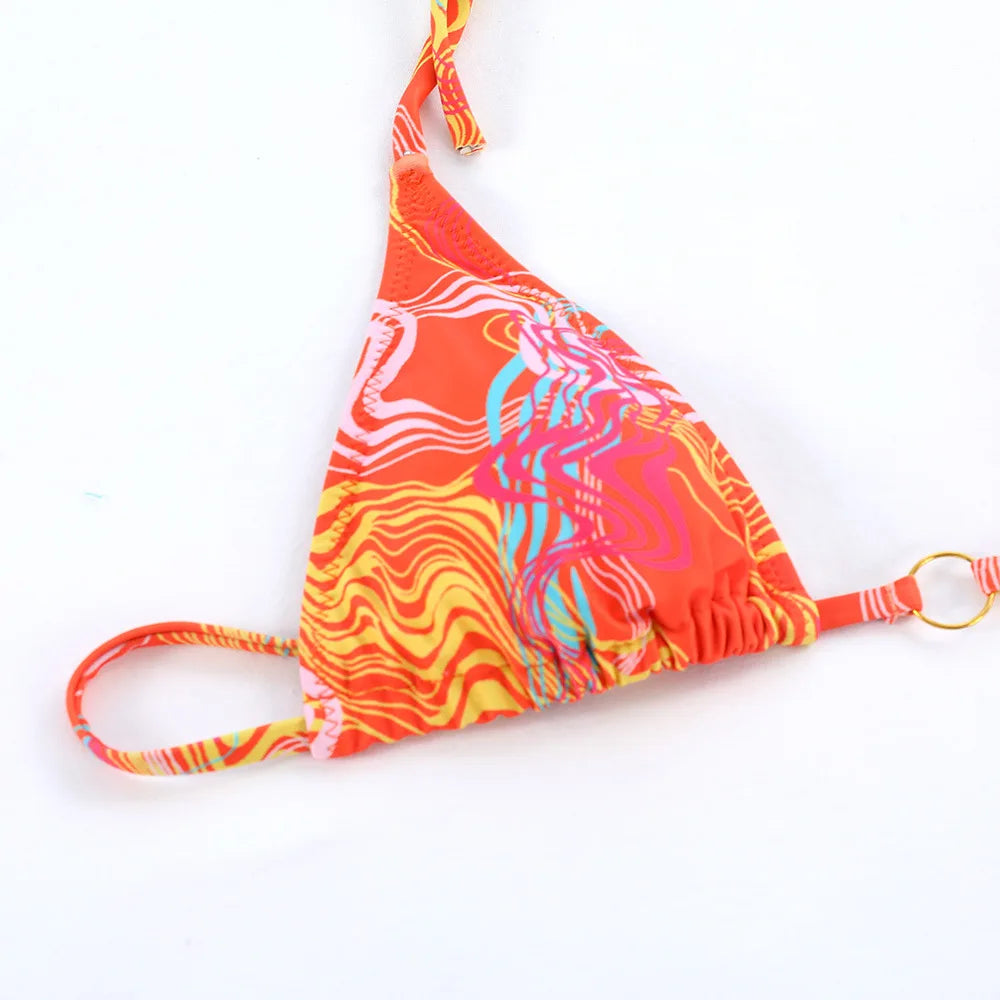 Bikini Triangle Imprimé – Col Halter à Nouer