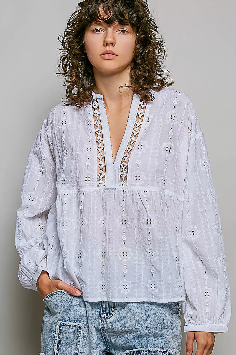 POL blouse en coton à broderie et dentelle – vue principale – OmniForYou