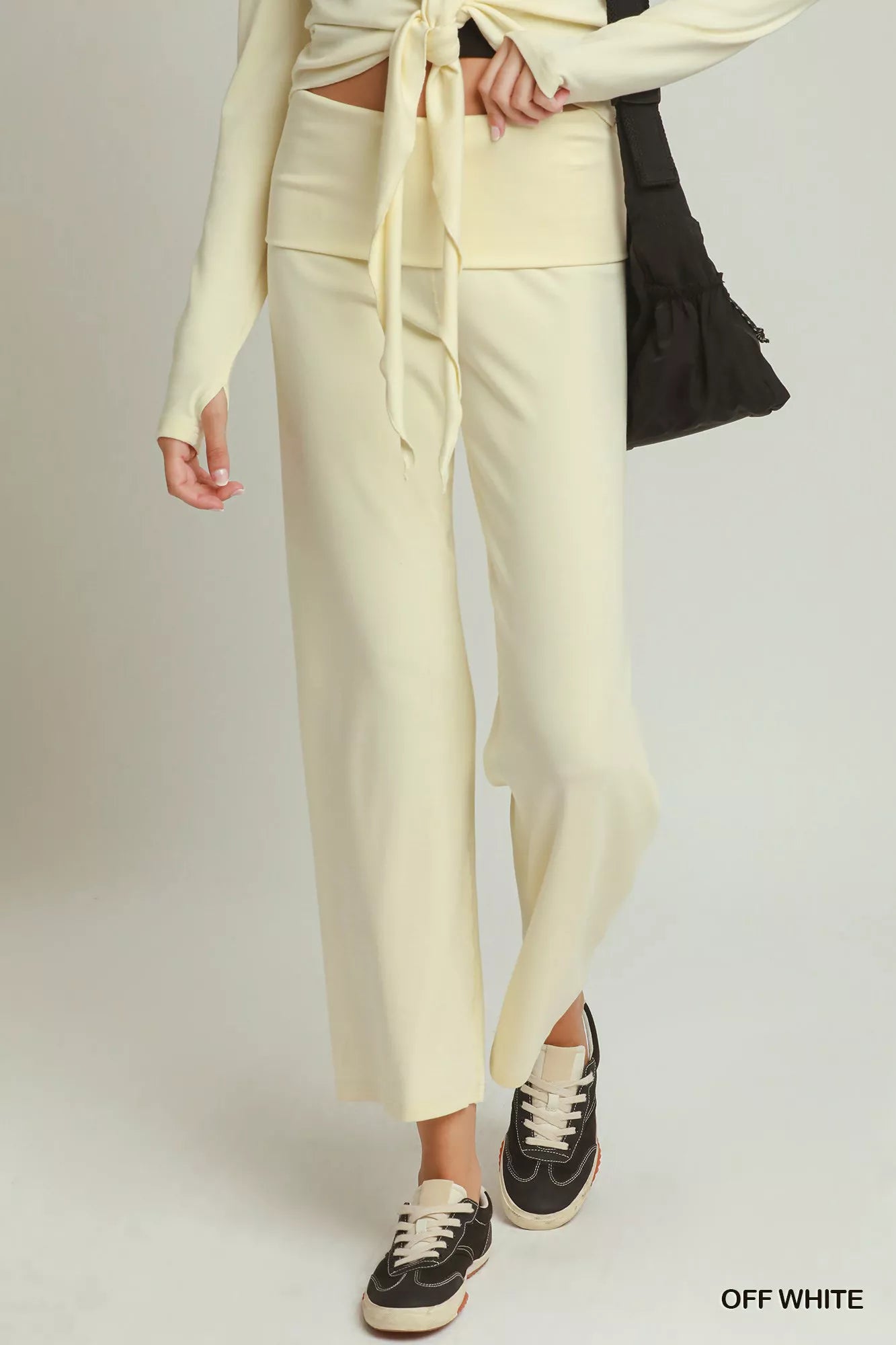 Umgee pantalon droit en coton viscose taille repliée – vue principale – OmniForYou