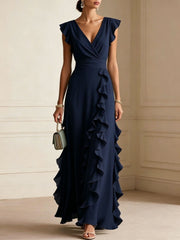 Robe Longue Bohème à Volants, Col V - coloris disponibles - OmniForYou