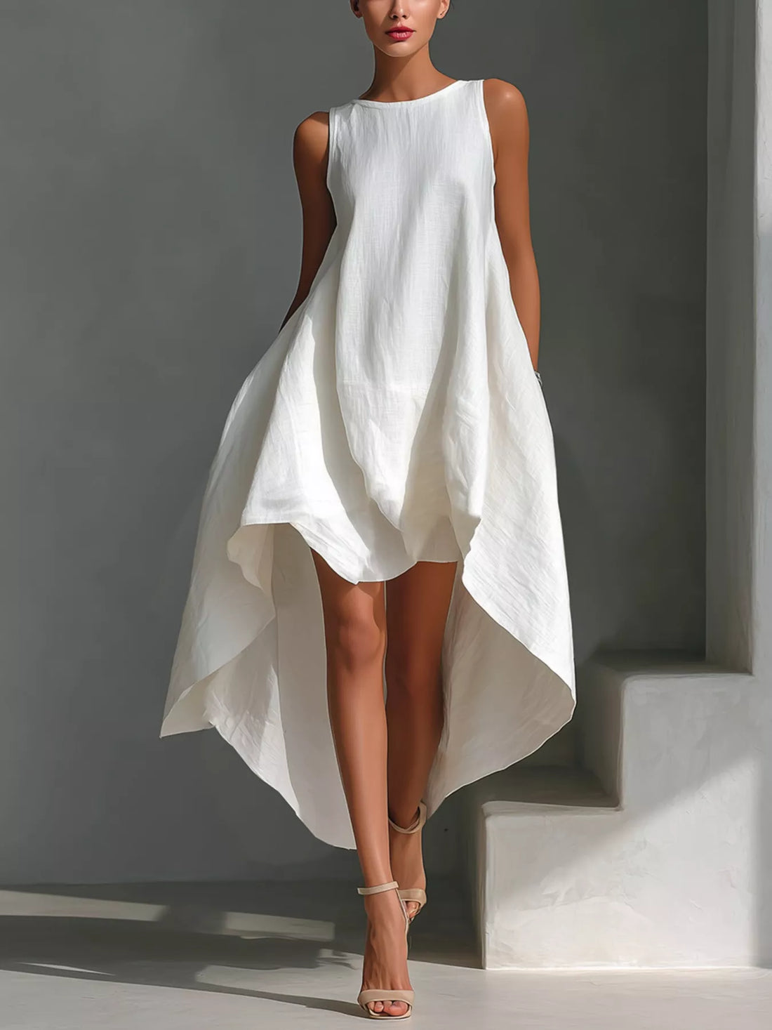 Robe col rond sans manches ourlet asymétrique – vue principale – OmniForYou