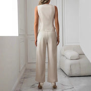Ensemble Débardeur Col V et Pantalon Droit Coton Bio - vue 2 - OmniForYou