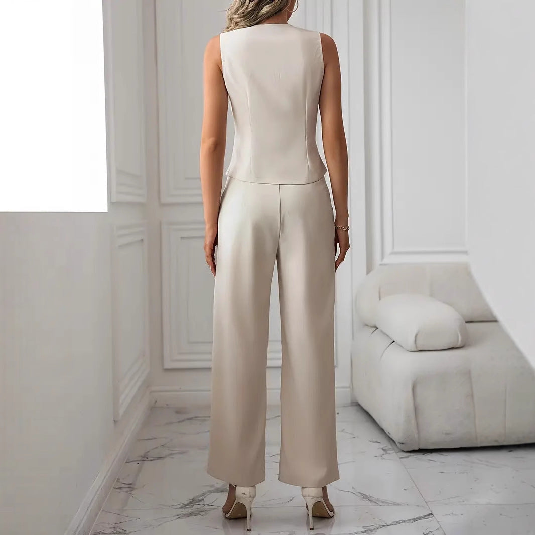 Ensemble Débardeur Col V et Pantalon Droit Coton Bio - vue 2 - OmniForYou