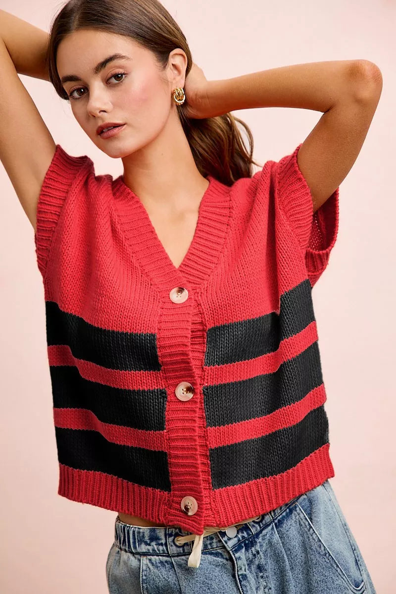 Cardigan tricot rayé col V boutonné BiBi – vue principale – OmniForYou