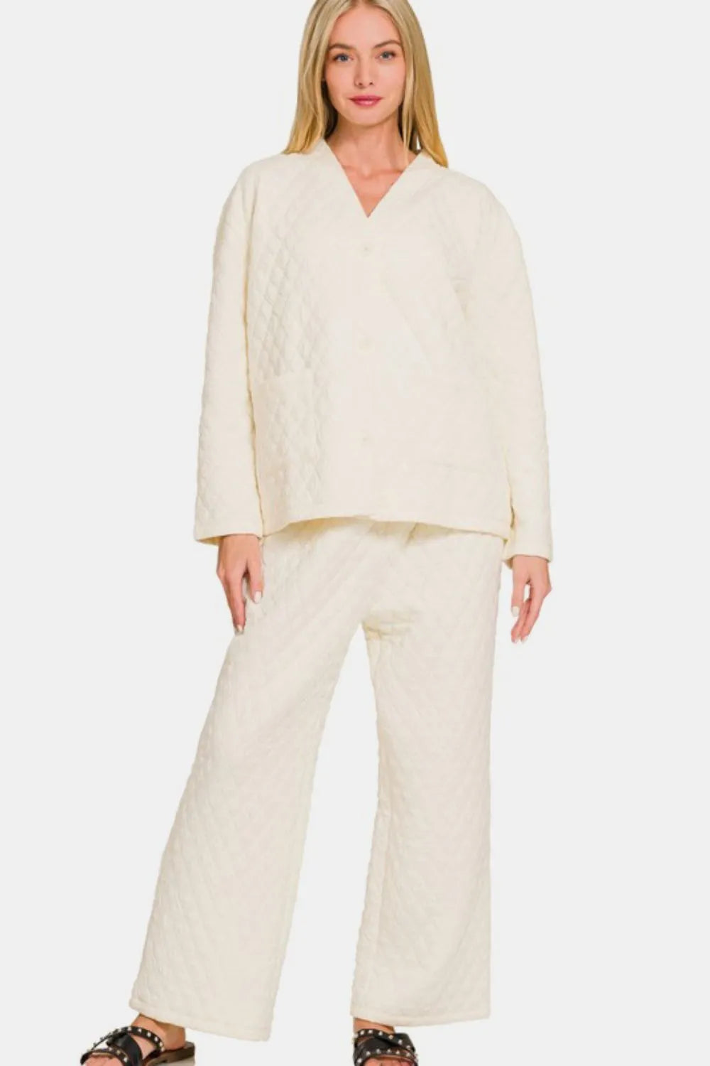 Zenana ensemble matelassé boutonné manches longues – vue principale – OmniForYou