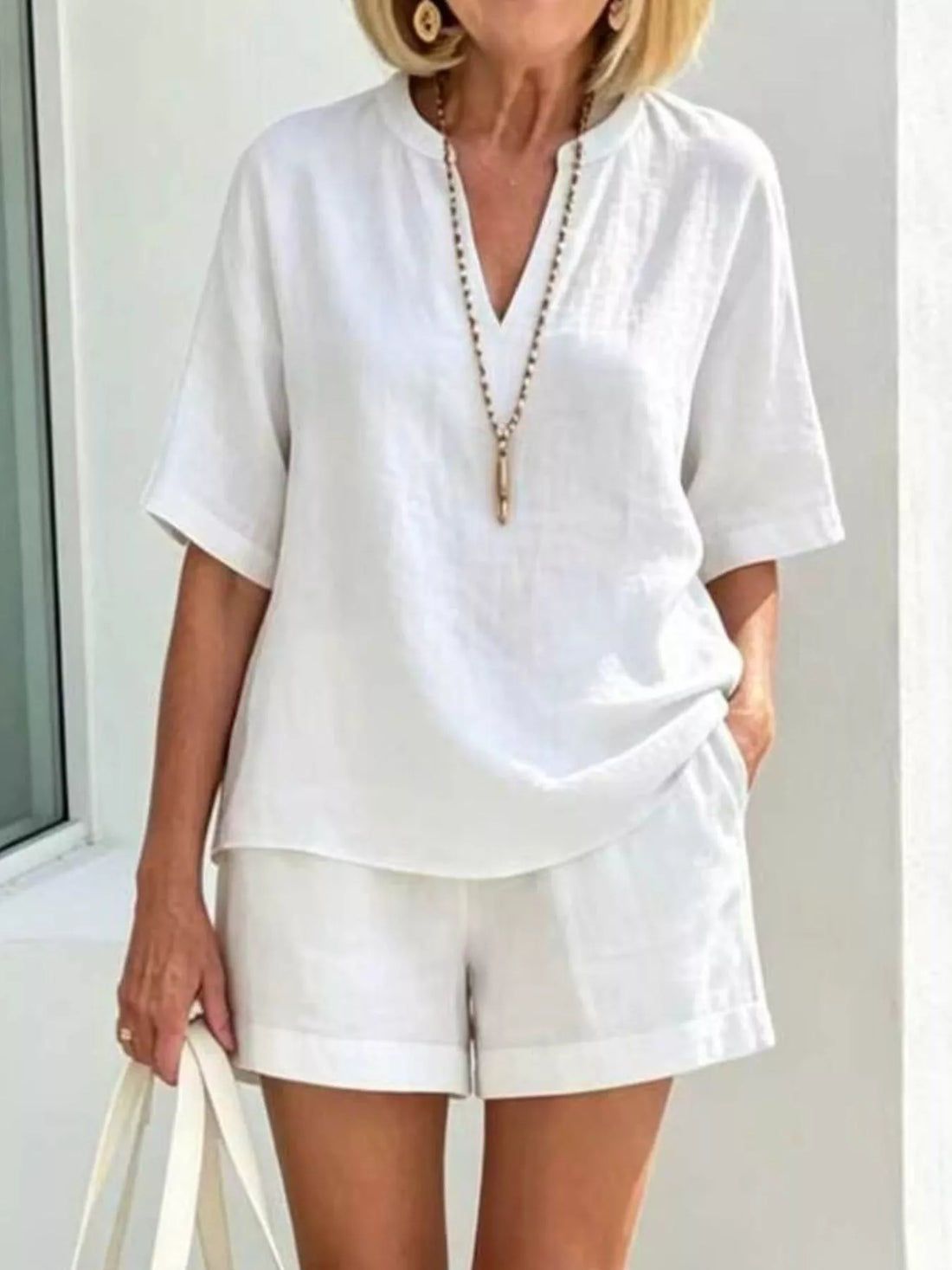 Ensemble top manches 3/4 et short grande taille – vue principale – OmniForYou