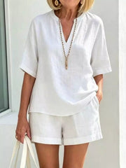 Ensemble top manches 3/4 et short grande taille – vue principale – OmniForYou