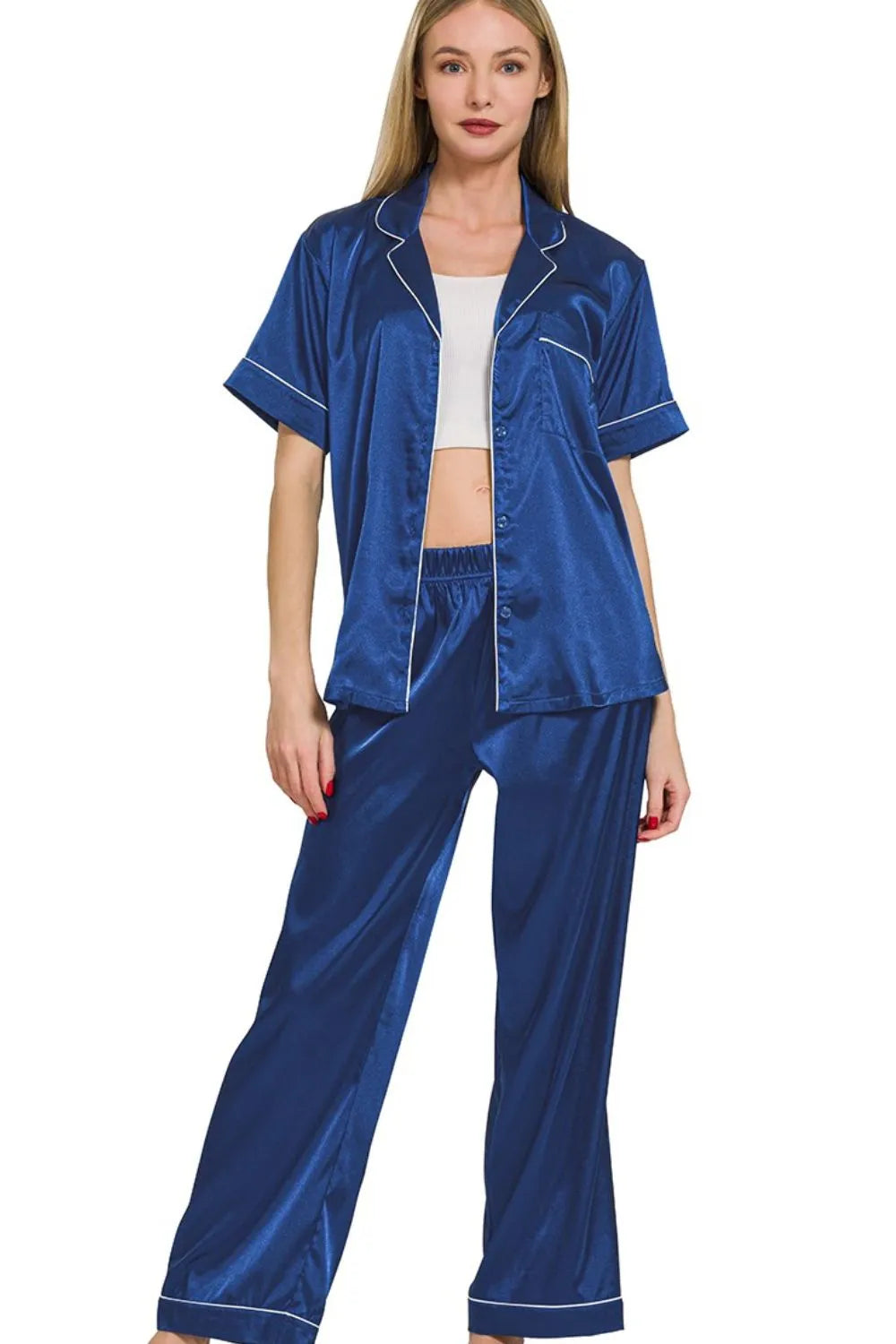 Zenana ensemble pyjama satiné manches courtes – vue principale – OmniForYou